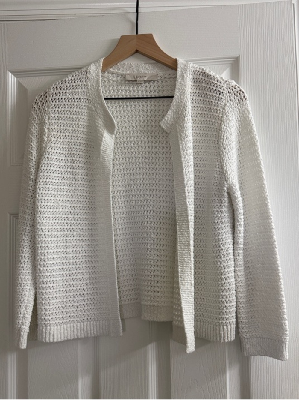 LOFT Ivory Open-Weave Knit Cardigan